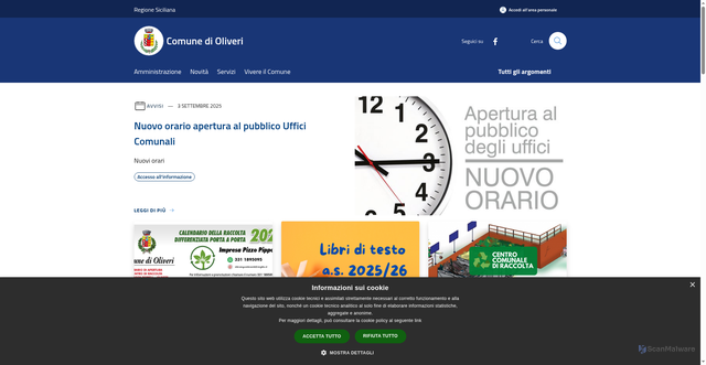 Security scan screenshot of https://www.comune.oliveri.me.it/it