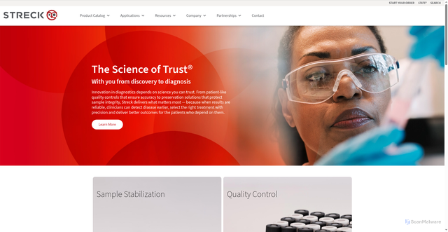 Security scan screenshot of https://www.streck.com