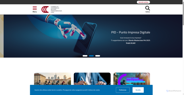 Security scan screenshot of https://www.milomb.camcom.it/