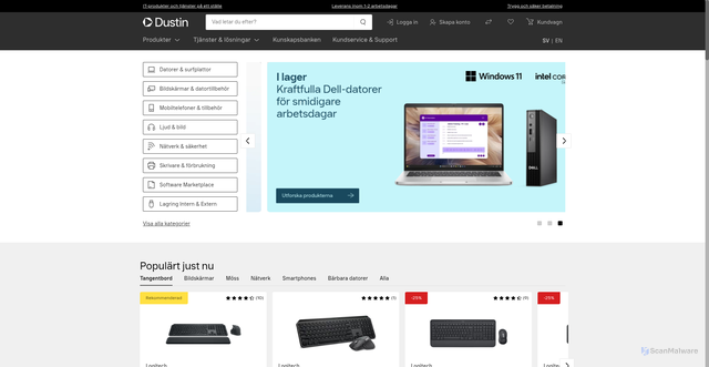 Security scan screenshot of https://dustin.se