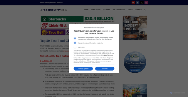 Security scan screenshot of https://www.foodindustry.com/articles/top-50-fast-food-chains-in-the-u-s/