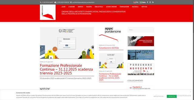 Security scan screenshot of https://www.architettipordenone.it/