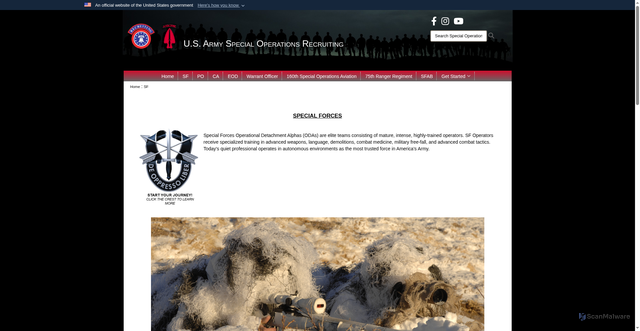 Security scan screenshot of https://www.goarmysof.army.mil/SF/