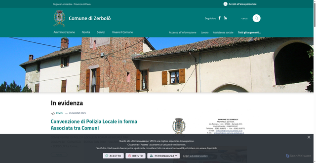 Security scan screenshot of https://www.comune.zerbolo.pv.it/it-it/home