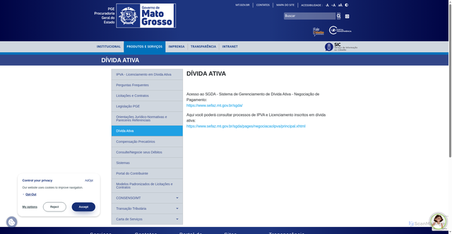 Security scan screenshot of https://www.pge.mt.gov.br/divida-ativa