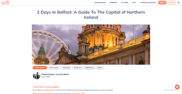 Security scan screenshot of https://www.livetheworld.com/post/belfast-northern-ireland-itinerary