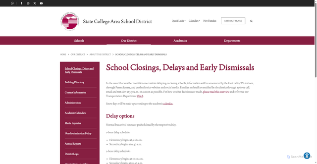 Security scan screenshot of https://www.scasd.org/our-district/about-the-district/school-closings-delays-and-early-dismissals