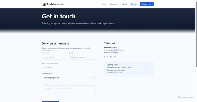 Security scan screenshot of https://halstead-centre-website.pages.dev/contact
