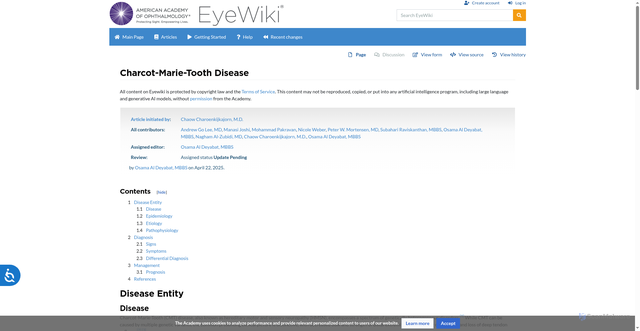 Security scan screenshot of https://eyewiki.org/Charcot-Marie-Tooth_Disease