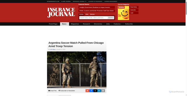Security scan screenshot of https://www.insurancejournal.com/news/midwest/2025/10/09/843281.htm
