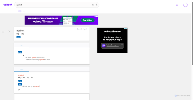 Security scan screenshot of https://tw.dictionary.yahoo.com/dictionary?p=against