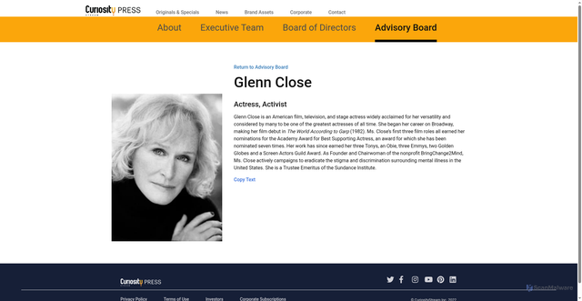 Security scan screenshot of https://press.curiositystream.com/executive-team/glenn-close-2/