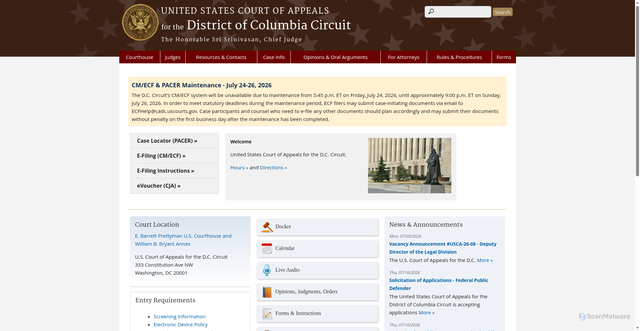 Security scan screenshot of https://www.cadc.uscourts.gov/