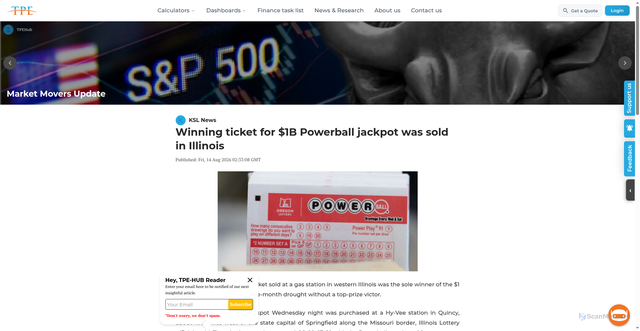 Security scan screenshot of https://www.tpehub.com/knowledge-and-research/news/winning-ticket-for-1b-powerball-jackpot-was-sold-in-illinois