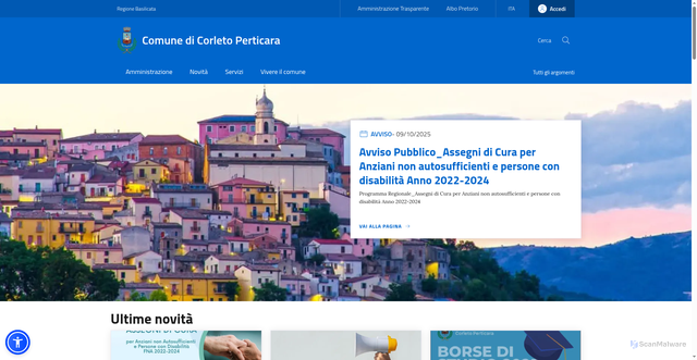 Security scan screenshot of https://www.comune.corletoperticara.pz.it/