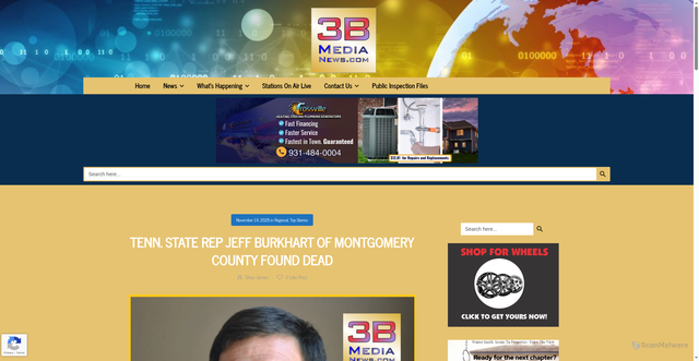 Security scan screenshot of https://3bmedianews.com/tenn-state-rep-jeff-burkhart-of-montgomery-county-found-dead/