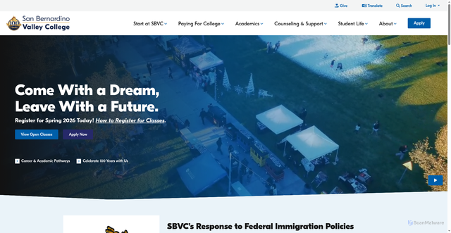 Security scan screenshot of https://valleycollege.edu