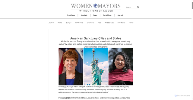 Security scan screenshot of https://www.womenmayors.com/feature/sanctuary-cities-and-states