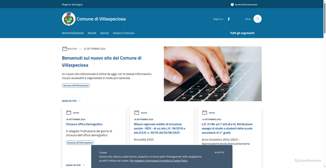 Security scan screenshot of https://www.comune.villaspeciosa.ca.it/it