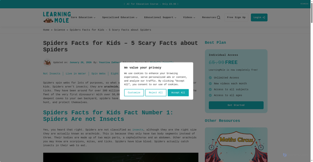 Security scan screenshot of https://learningmole.com/spiders-facts-for-kids/