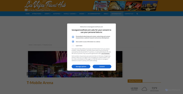 Security scan screenshot of https://www.lasvegastravelhub.com/information/t-mobile-arena/