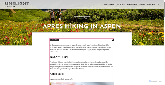 Security scan screenshot of https://blog.limelighthotels.com/apres-hiking-aspen/