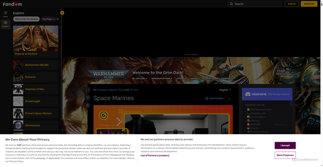 Security scan screenshot of https://warhammer40k.fandom.com/wiki/Space_Marines