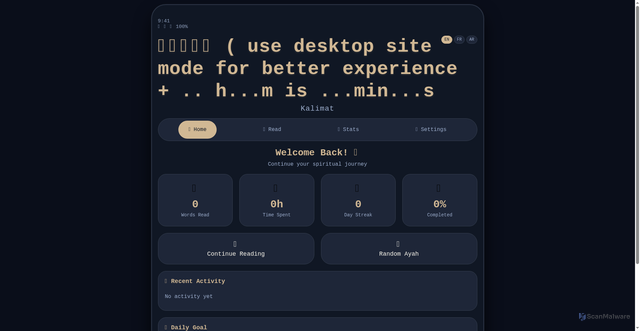 Security scan screenshot of https://kalimat-quran-pjd04y9i43.edgeone.app/