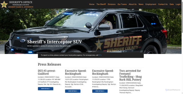 Security scan screenshot of https://windhamcountyvt.gov/