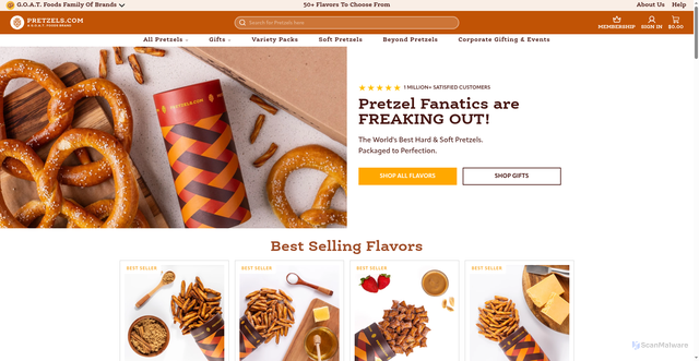 Security scan screenshot of https://pretzels.com