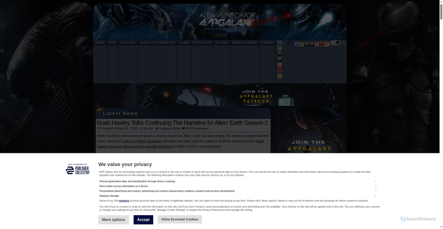 Security scan screenshot of https://www.avpgalaxy.net/2025/10/25/noah-hawley-talks-continuing-the-narrative-for-alien-earth-season-2/