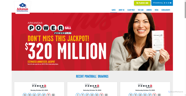 Security scan screenshot of https://www.myarkansaslottery.com/games/powerball