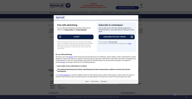 Security scan screenshot of https://www.boerse.de/indizes/Nasdaq-100/US6311011026