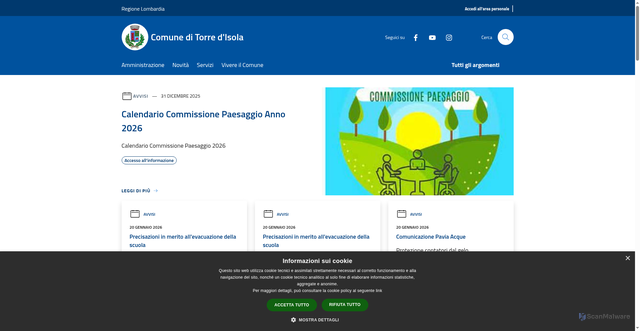 Security scan screenshot of https://www.comune.torredisola.pv.it/it