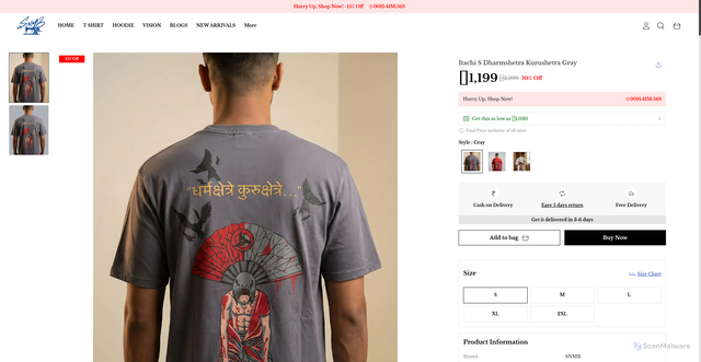 Security scan screenshot of https://snmb.shop/Itachi-S-Dharmshetra-Kurushetra-Gray/catalogue/7sBbaxkC/6Dj6gM_y