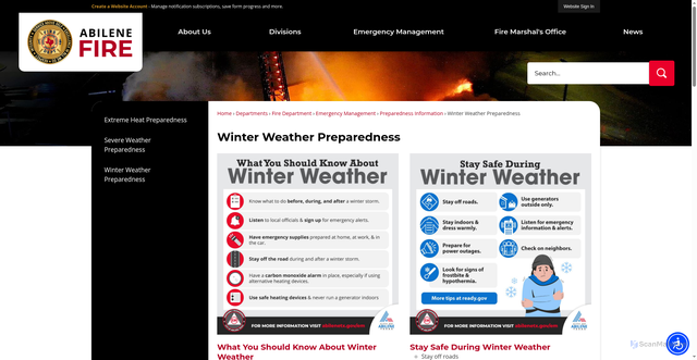 Security scan screenshot of https://abilenetx.gov/2399/Winter-Weather-Preparedness
