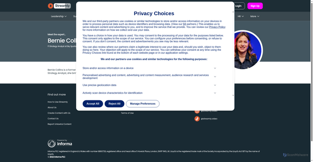 Security scan screenshot of https://streamly.video/expert/bernie-1
