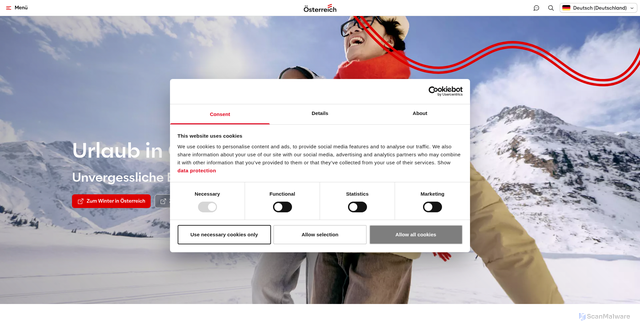 Security scan screenshot of https://www.austria.info/