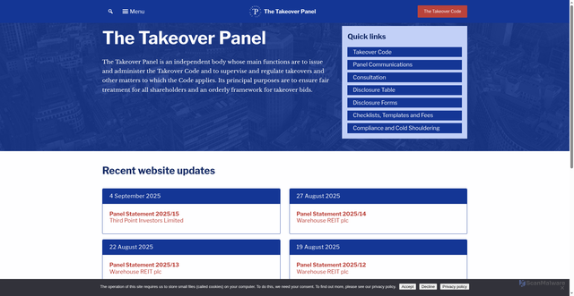 Security scan screenshot of https://www.thetakeoverpanel.org.uk/