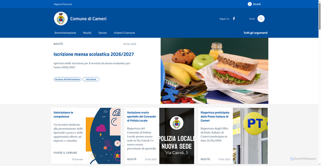 Security scan screenshot of https://comune.cameri.no.it:443/