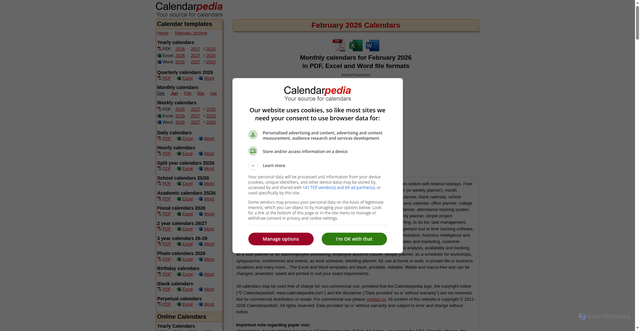 Security scan screenshot of https://www.calendarpedia.com/calendars/february-2026-calendar.html