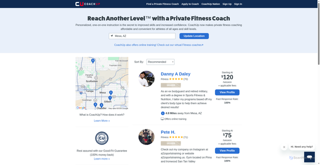 Security scan screenshot of https://www.coachup.com/sports/mesa-az/fitness