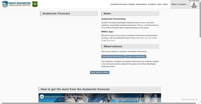 Security scan screenshot of https://www.mountwashingtonavalanchecenter.org/