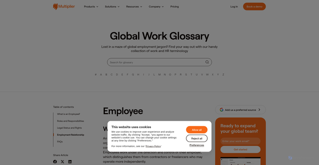 Security scan screenshot of https://www.usemultiplier.com/glossary/employee