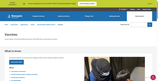 Security scan screenshot of https://www.minneapolismn.gov/government/departments/health/current-concerns/vaccines/