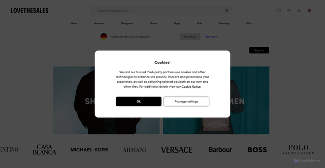 Security scan screenshot of https://www.lovethesales.com