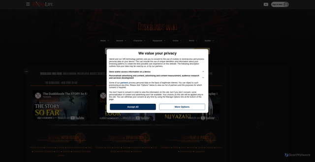 Security scan screenshot of https://duskbloods.wiki.fextralife.com/DuskBloods+Wiki