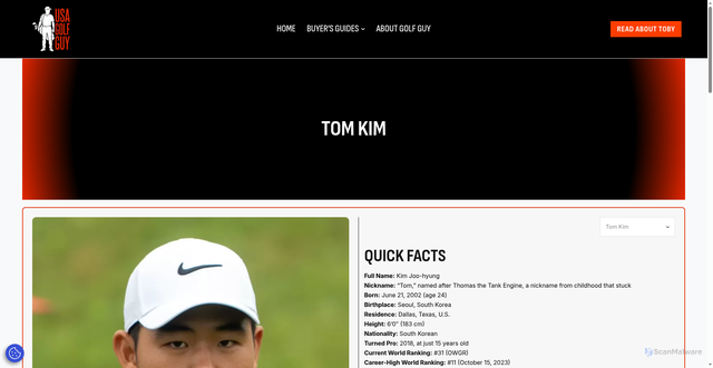 Security scan screenshot of https://usagolfguy.com/player/tom-kim-profile-card/