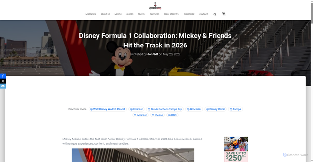 Security scan screenshot of https://www.mainstmagic.com/disney-formula-1-collaboration-mickey-friends-hit-the-track-in-2026/