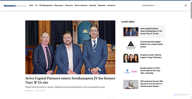 Security scan screenshot of https://insurancebusinessmag.com